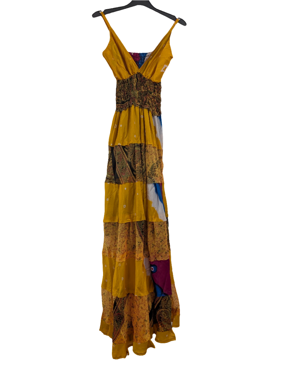 Indian Silk full length Maxi Mustard
