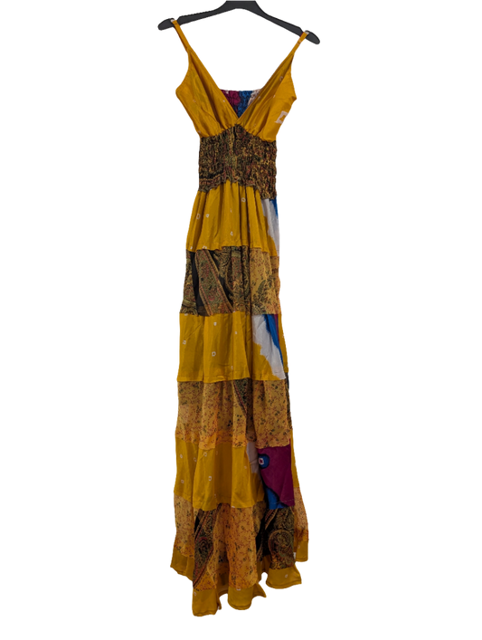 Indian Silk full length Maxi Mustard