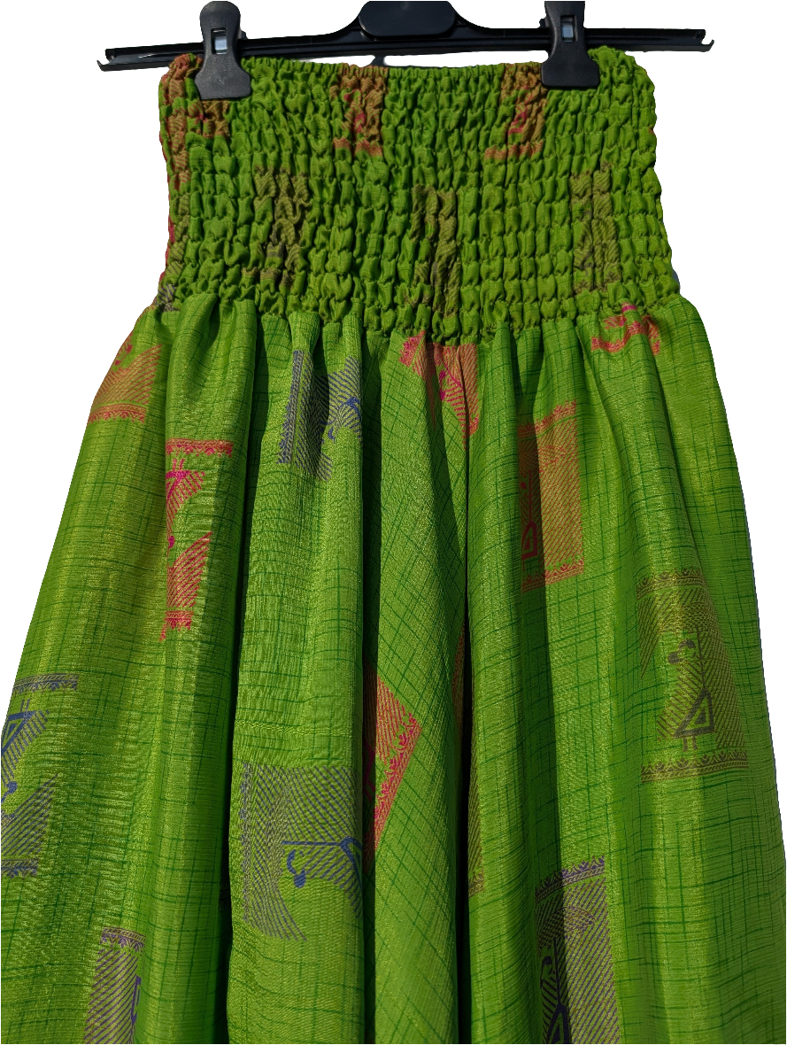 Green Upcycled Indian Silk Saree, harem pants / trousers
