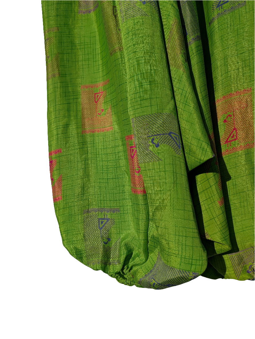 Green Upcycled Indian Silk Saree, harem pants / trousers