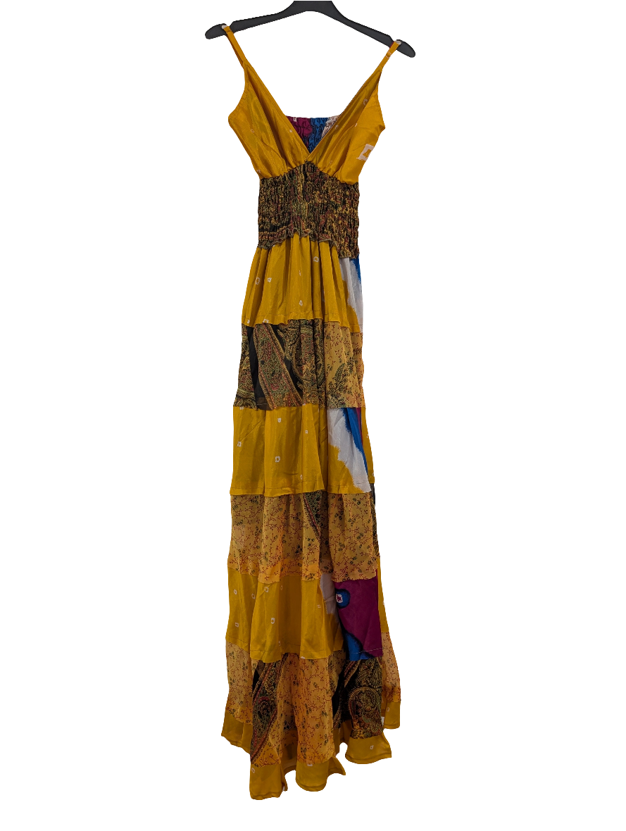 Indian Silk full length Maxi Mustard