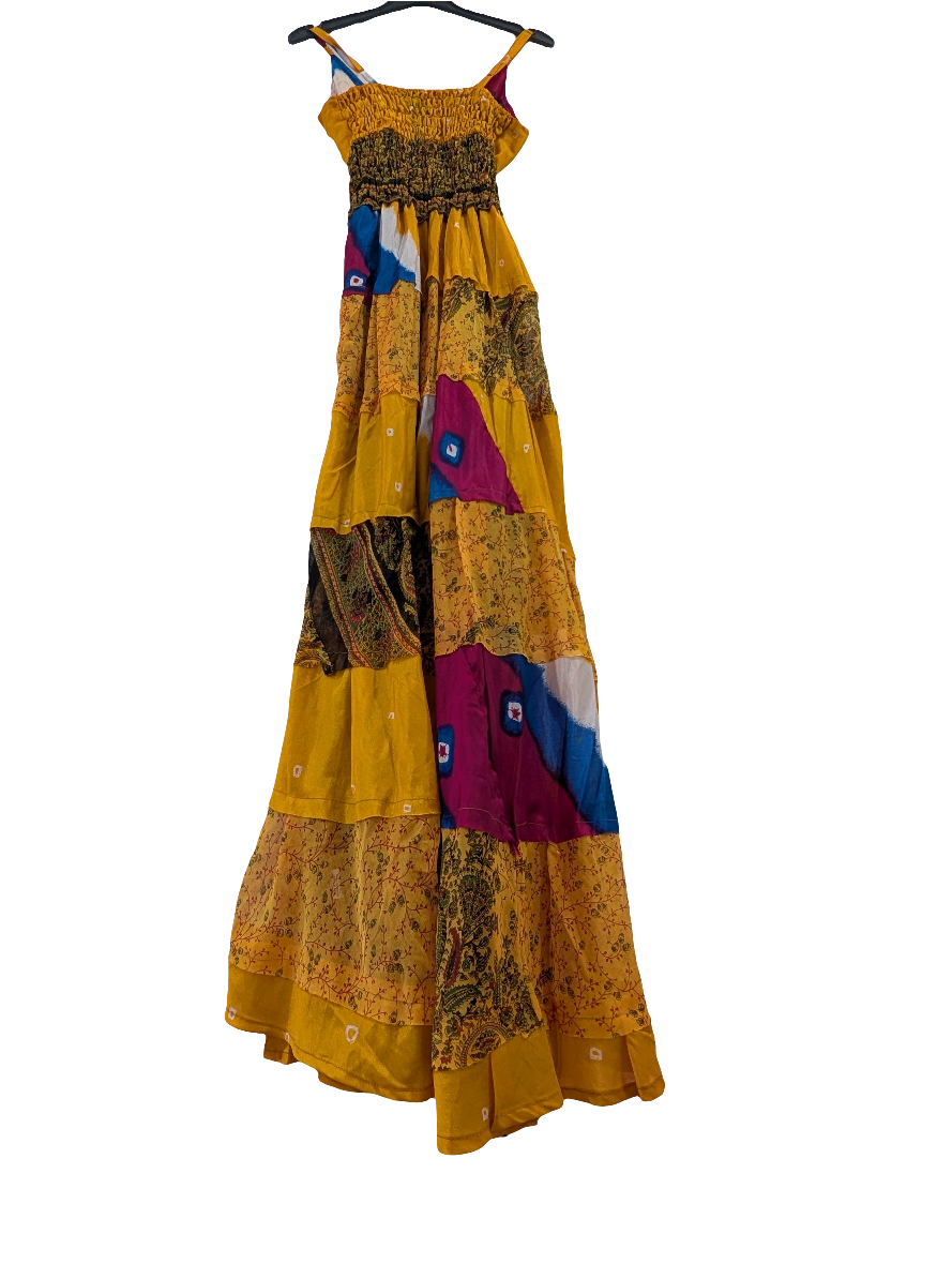 Indian Silk full length Maxi Mustard