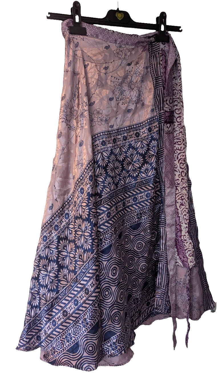 Purple Indian Saree upcycled into a reversible, wrap around skirt.