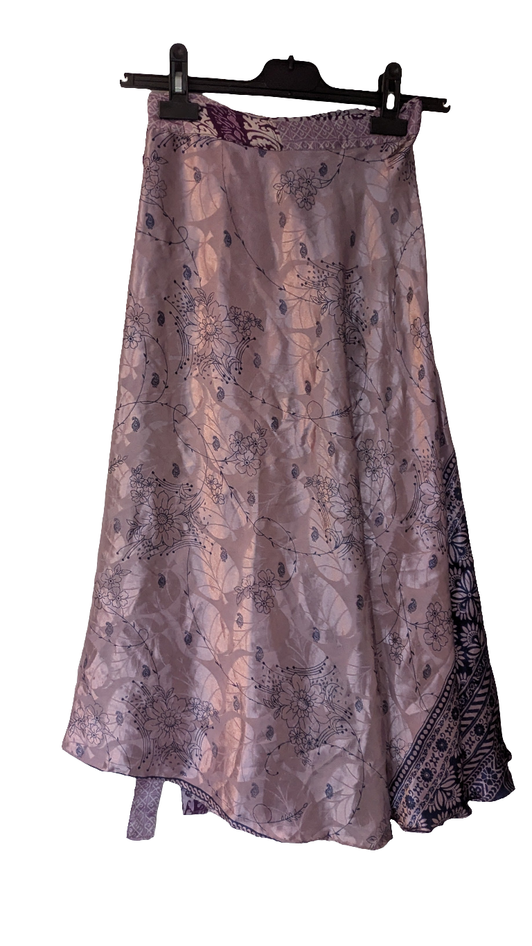 Purple Indian Saree upcycled into a reversible, wrap around skirt.