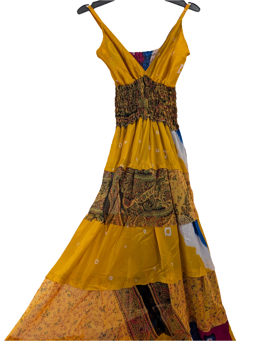 Indian Silk full length Maxi Mustard