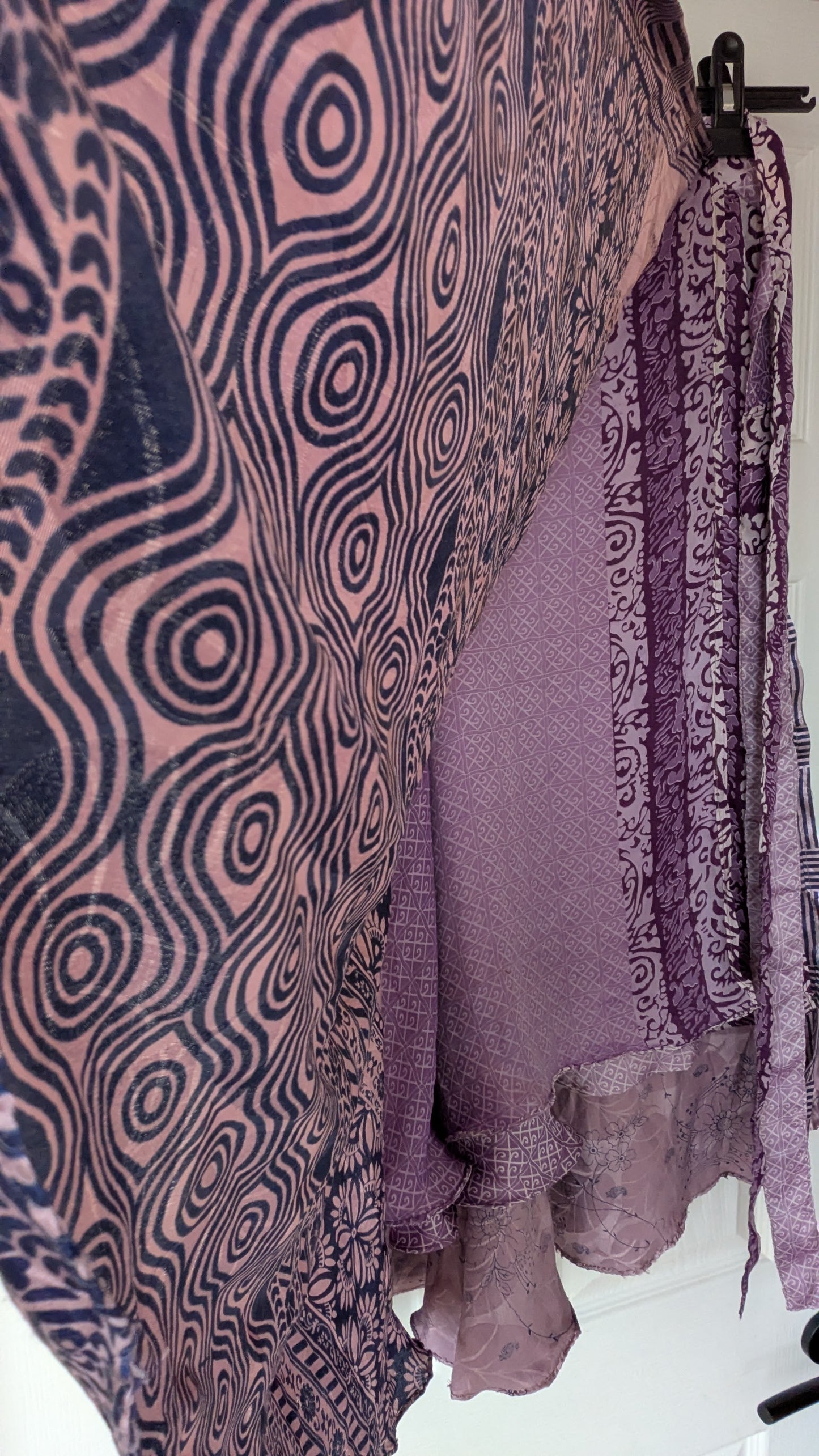 Purple Indian Saree upcycled into a reversible, wrap around skirt.