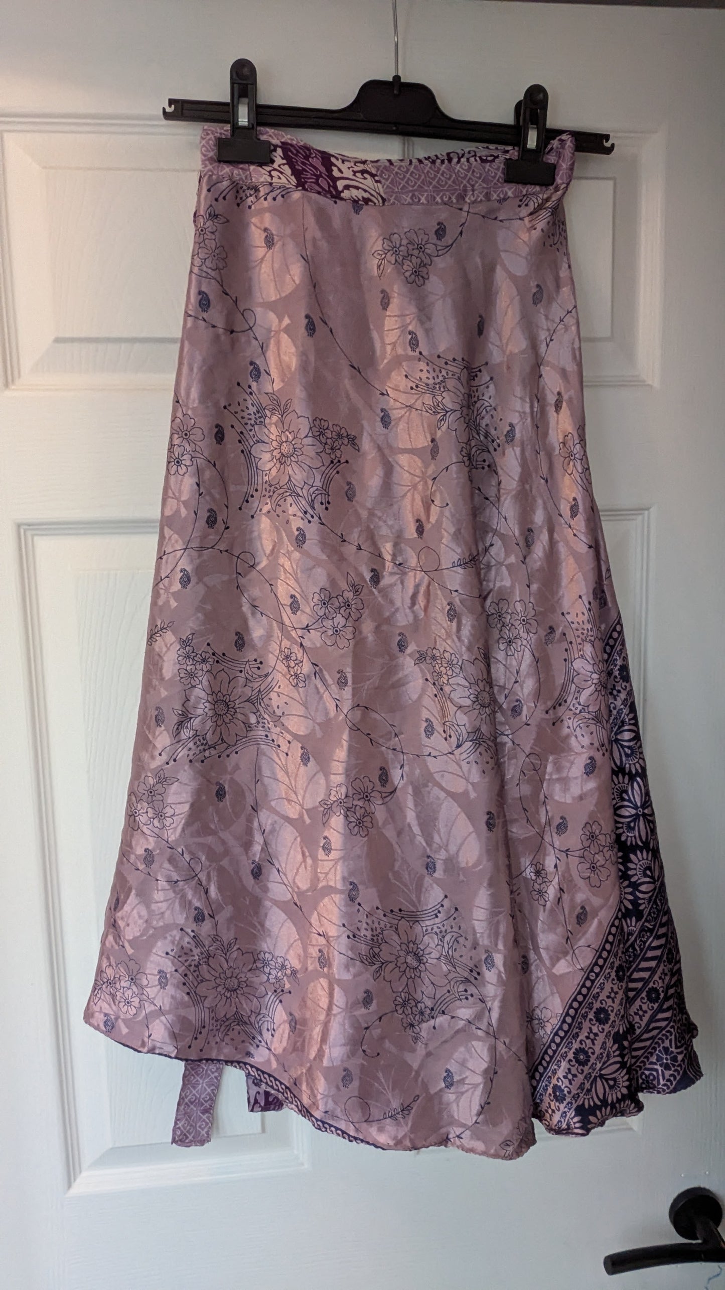 Purple Indian Saree upcycled into a reversible, wrap around skirt.
